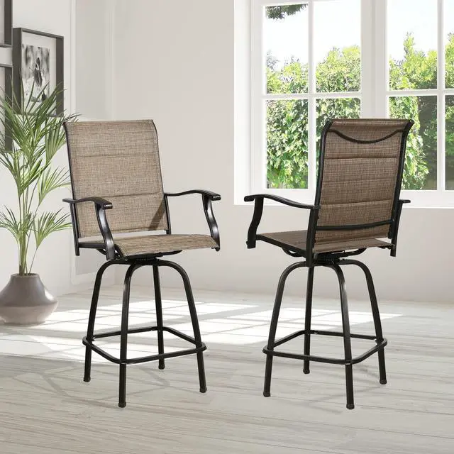 Alt view image 2 of 7 - Outdoor Swivel Bar Stools Patio Sling Bar Chairs Padded with Quick Dry Foam, Set of 2
