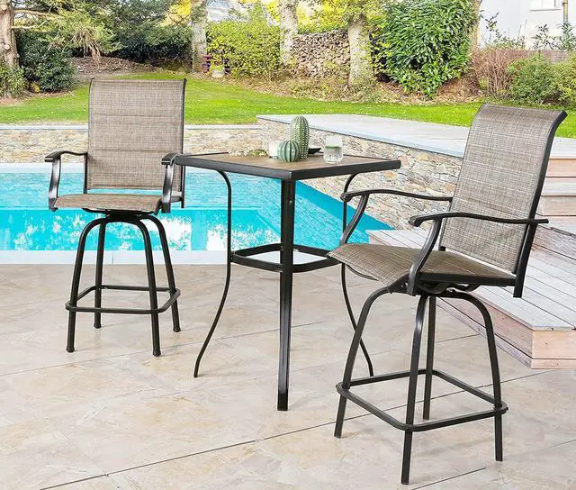 Alt view image 3 of 7 - Outdoor Swivel Bar Stools Patio Sling Bar Chairs Padded with Quick Dry Foam, Set of 2