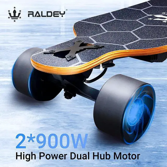 Alt view image 2 of 7 - RALDEY Electric Skateboard Longboard Dual Hub Motors with Remote Control 29MPH Top Speed Range 4 Speed Adjustment Suitable for Adults Teens