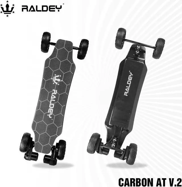 Alt view image 2 of 2 - Raldey Electric Skateboard All Terrain Longboards With Remote,28mph Top Speed,1500w Dual Belt Motor, 19 Miles Range, Suitable For Adults Teens, Carbon Board, At V.2