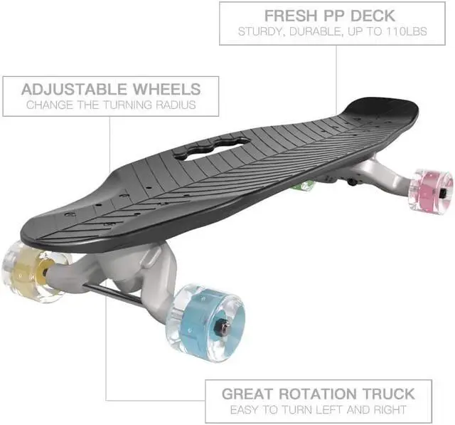 Alt view image 2 of 7 - 23.2" Plastic Mini Skateboard;  with Bendable Deck and Smooth Colorful PU Wheels;  Cruiser Board for Kids Youth Beginners