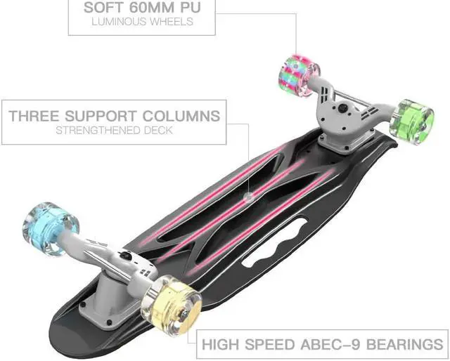 Alt view image 4 of 7 - 23.2" Plastic Mini Skateboard;  with Bendable Deck and Smooth Colorful PU Wheels;  Cruiser Board for Kids Youth Beginners