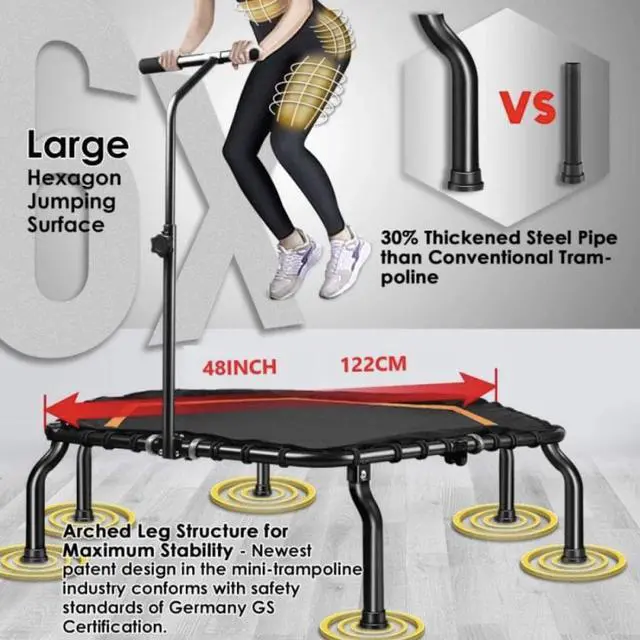 Alt view image 2 of 7 - 48" Foldable Mini Trampoline Fitness Rebounder with Adjustable Foam Handle Exercise Trampoline for Adults Indoor