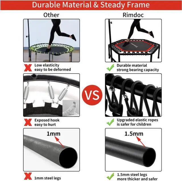 Alt view image 4 of 7 - 48" Foldable Mini Trampoline Fitness Rebounder with Adjustable Foam Handle Exercise Trampoline for Adults Indoor