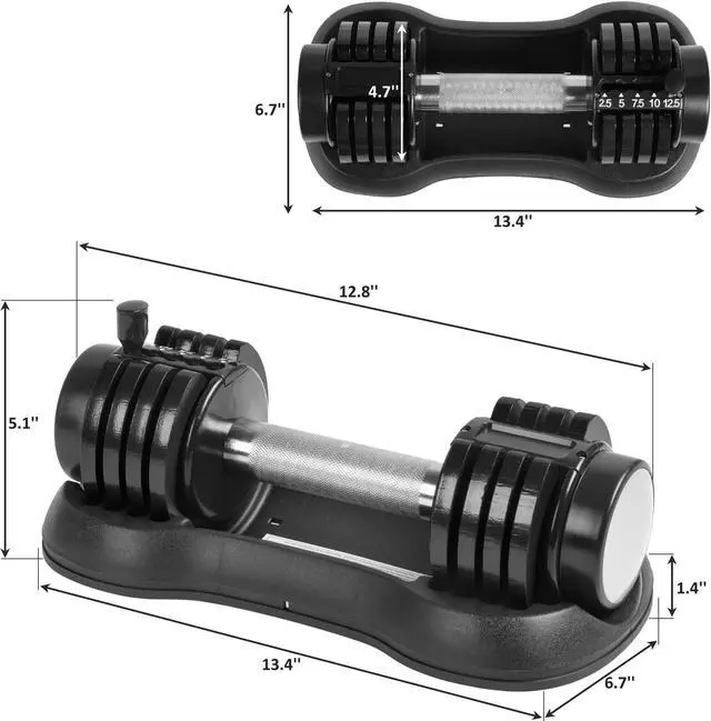 Alt view image 6 of 6 - Pair of 12.5 Lbs Adjustable Dumbbell with Handle and Weight Plate for Home Gym black RT