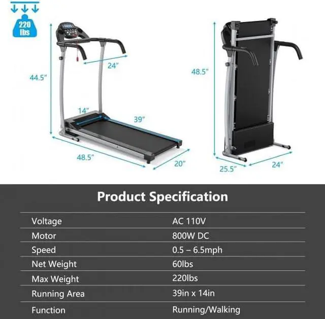 Alt view image 6 of 6 - Compact Electric Folding Running and Fitness Treadmill with LED Display