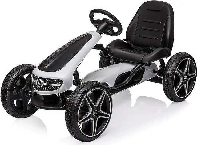 Main image of Bosonshop Benz Kids Pedal Go Kart, Horn, Music, Adjustable Seat, Brake Lever, EVA Tires - 4 Wheel Quad Ride On Toys Outdoor Racer Pedal Powered Cars, White
