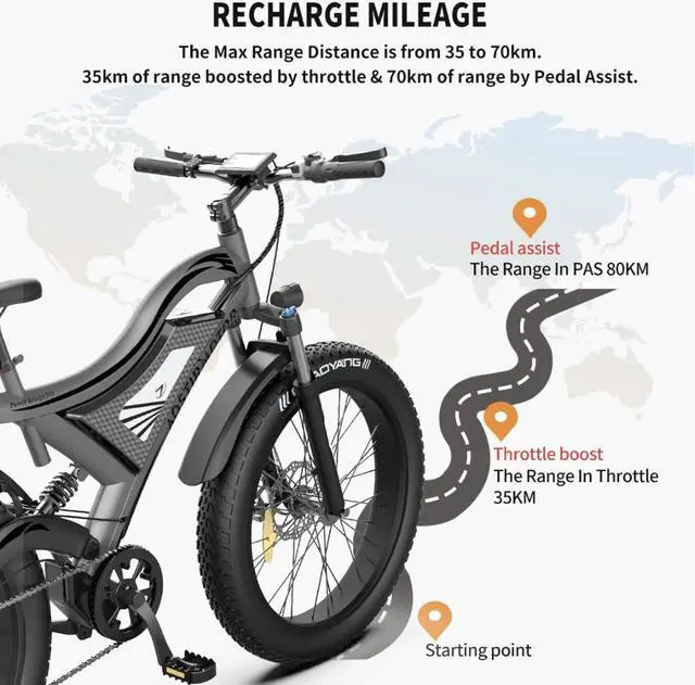 Alt view image 6 of 7 - AOSTIRMOTOR S18 Electric Bike 26inch 750W 48V 15Ah 45Km/h Max Speed 25-35Km Mileage 120Kg Max Load Mountain Fat Tire Electric Bicycle