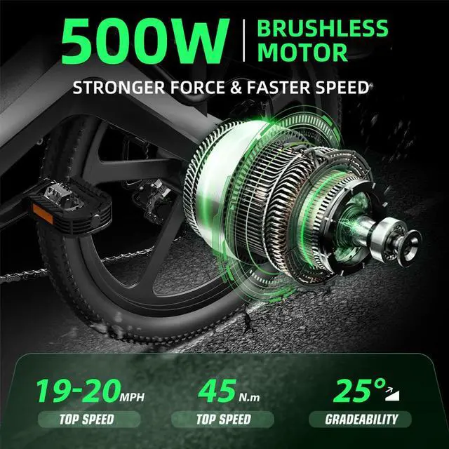 Alt view image 2 of 6 - 20'K6 Electric Bike for Adults,Ebike with 500W Motor 48V 10AH/12.8Ah Battery, E Bikes Shimano 7-Speed and Dual Shock Absorber Folding Electric Road Bicycle for Urban Commuting