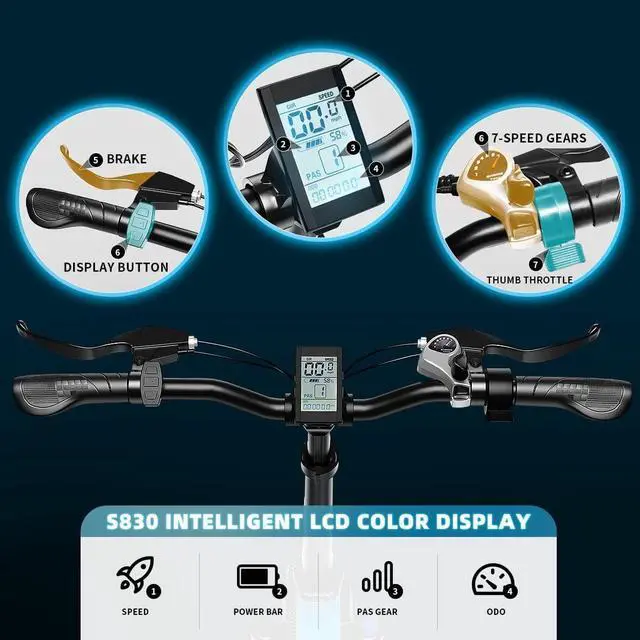 Alt view image 5 of 6 - Auloor 20H1F 750W Foldable Electric Bike for Adults with 20'x4'Fat Tire,E Bikes MTB with LG 48V 12.8Ah Battery Shimano 7-Speed Ebike