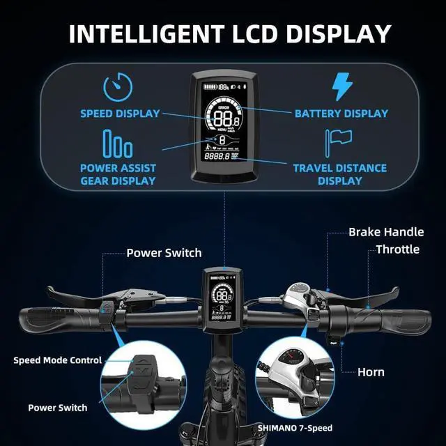 Alt view image 2 of 6 - Ebike for Adults 26'' Fat Tire Ebike,Detachable Lithium Battery 48V 10Ah,21MPH Adult Electric Bicycles,Dual Shock Absorber Shimano 7 Speed Road Beach Snow Electric Bike