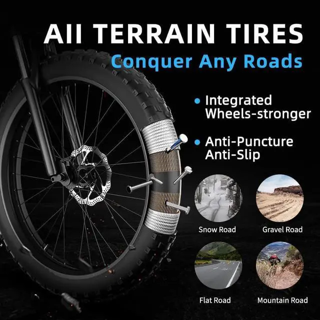 Alt view image 4 of 6 - Ebike for Adults 26'' Fat Tire Ebike,Detachable Lithium Battery 48V 10Ah,21MPH Adult Electric Bicycles,Dual Shock Absorber Shimano 7 Speed Road Beach Snow Electric Bike