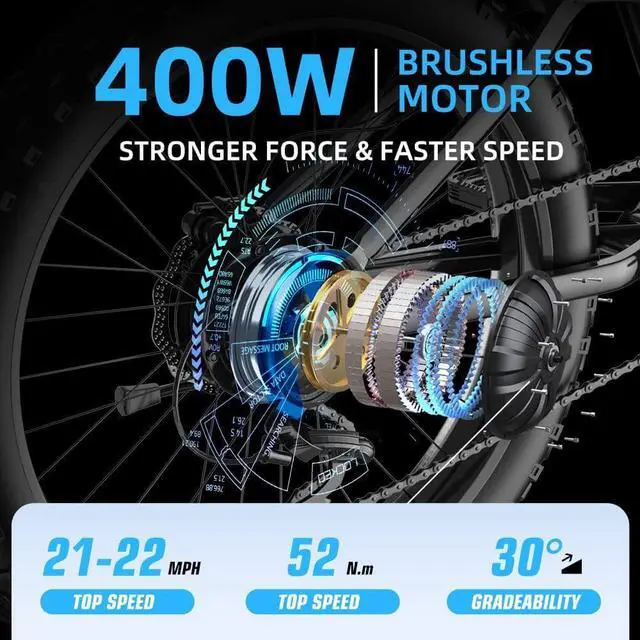 Alt view image 6 of 6 - Ebike for Adults 26'' Fat Tire Ebike,Detachable Lithium Battery 48V 10Ah,21MPH Adult Electric Bicycles,Dual Shock Absorber Shimano 7 Speed Road Beach Snow Electric Bike