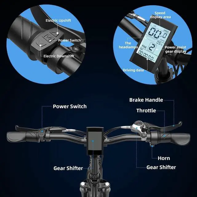 Alt view image 6 of 6 - 750w Electric Bike for Adults, 20'x4.0'Fat Tire Foldable Ebikes with 48V 15Ah Removable Battery, Dual Shock Absorber Shimano 7 Speed Electric Bicycles for Urban, Beach, Snow, Off-Road