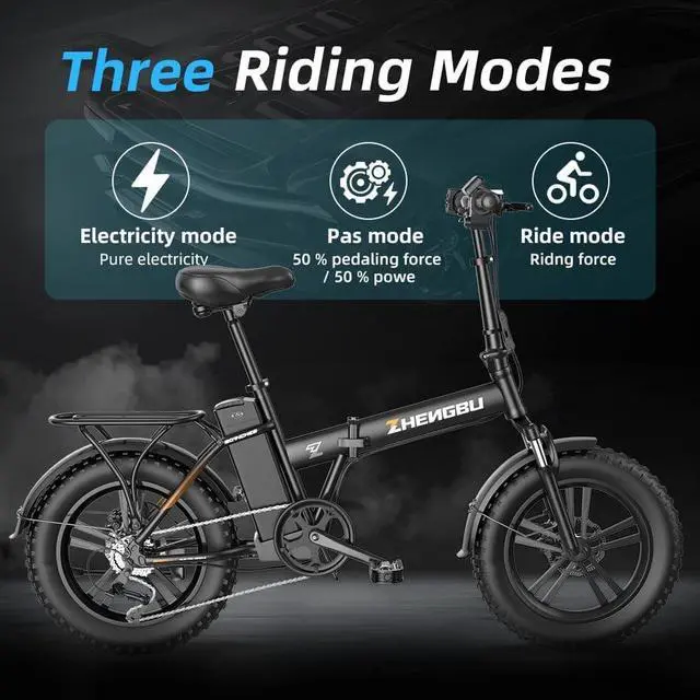 Alt view image 5 of 6 - 750w Electric Bike for Adults, 20'x4.0'Fat Tire Foldable Ebikes with 48V 15Ah Removable Battery, Dual Shock Absorber Shimano 7 Speed Electric Bicycles for Urban, Beach, Snow, Off-Road