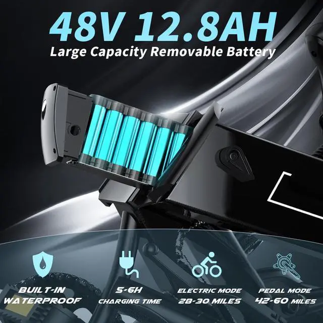 Alt view image 4 of 7 - Adult Electric Bike 750W Motor 20"*4.0" All Terrain Fat Tire Ebike with Samsung 48V 12.8Ah Lithium Battery
