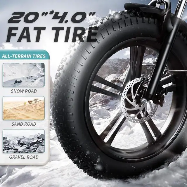 Alt view image 5 of 7 - Adult Electric Bike 750W Motor 20"*4.0" All Terrain Fat Tire Ebike with Samsung 48V 12.8Ah Lithium Battery