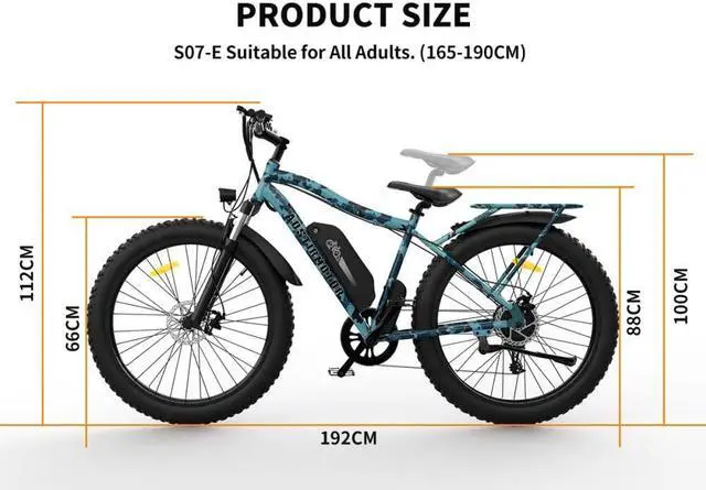 Alt view image 2 of 7 - S07-F 26" 750W Electric Bike Fat Tire P7 48V 13AH Removable Lithium Battery for Adults with Detachable Rear Rack Fender New