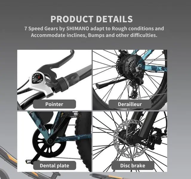 Alt view image 4 of 7 - S07-F 26" 750W Electric Bike Fat Tire P7 48V 13AH Removable Lithium Battery for Adults with Detachable Rear Rack Fender New