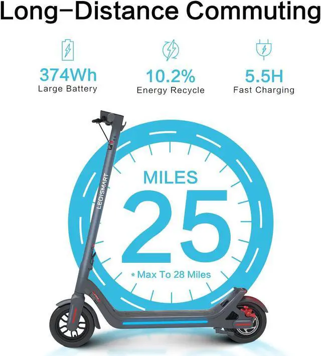 Alt view image 2 of 7 - LEQISMART Pro Electric Scooter - 9" Tires - Up to 25 Miles Long-Range & 15.5 MPH Max 630W Motor Portable Folding Commuting Scooter for Adults and Kids with Double Braking System