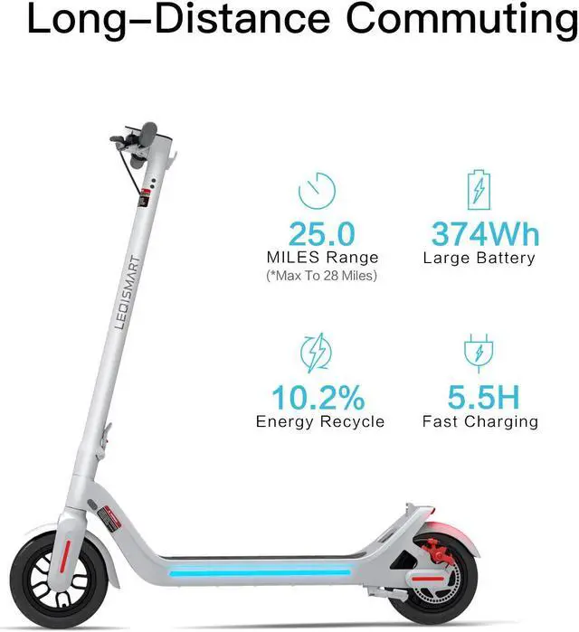 Alt view image 2 of 7 - LEQISMART Pro Electric Scooter - 9" Tires - Up to 25 Miles Long-Range & 15.5 MPH Portable Folding Commuting Scooter for Adults and Kids with Double Braking System