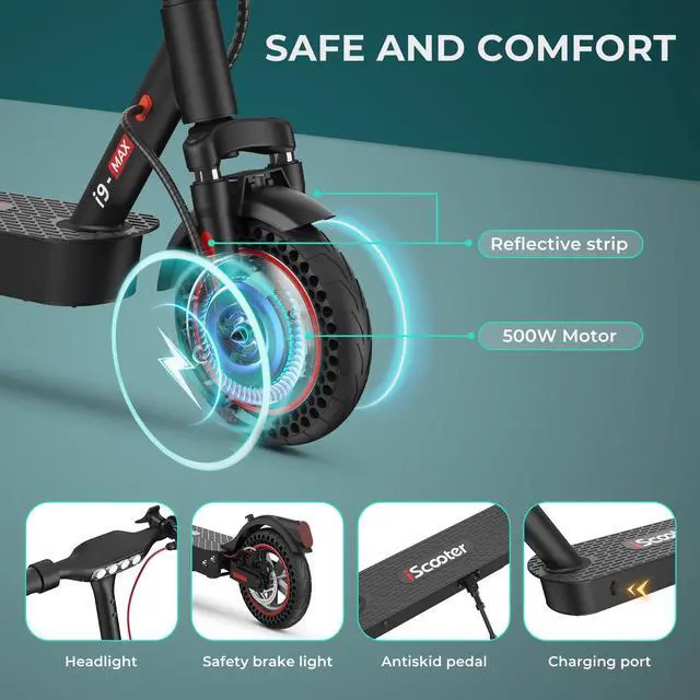 Alt view image 3 of 7 - iScooter i9Max  Electric Scooter  high performance battery 10Ah 500W 35km/h fast speed  Foldable Adult