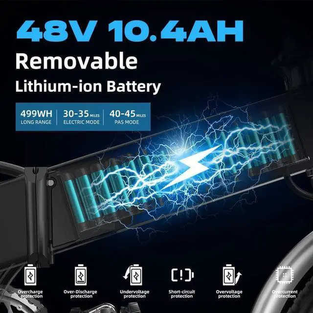 Alt view image 2 of 7 - Folding Electric Bike for Adults;  20" Ebike 500W Adult Electric Bicycles;  21MPH 43Miles Electric Cruiser Bike for Female Male;  Samsung 48V 10.4Ah Battery Shimano 7 Speed Electric Bike
