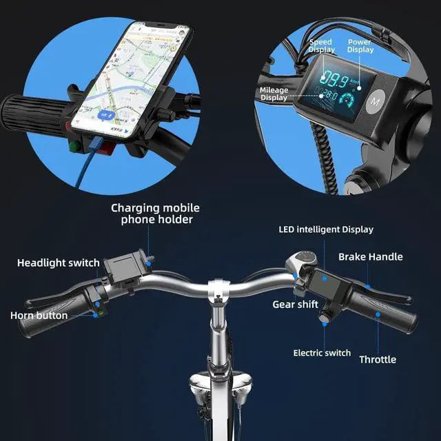Alt view image 5 of 7 - Folding Electric Bike for Adults;  20" Ebike 500W Adult Electric Bicycles;  21MPH 43Miles Electric Cruiser Bike for Female Male;  Samsung 48V 10.4Ah Battery Shimano 7 Speed Electric Bike