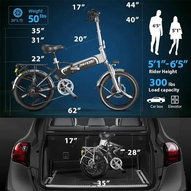 Alt view image 7 of 7 - Folding Electric Bike for Adults;  20" Ebike 500W Adult Electric Bicycles;  21MPH 43Miles Electric Cruiser Bike for Female Male;  Samsung 48V 10.4Ah Battery Shimano 7 Speed Electric Bike