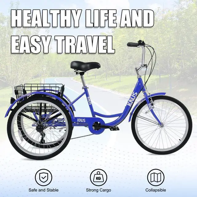 Alt view image 2 of 7 - Adult Tricycle Trikes; 3-Wheel Bikes; 24 Inch Wheels 7 Speed Cruiser Bicycles with Large Shopping Basket for Women and Men