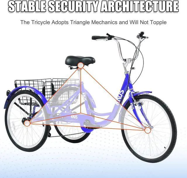 Alt view image 3 of 7 - Adult Tricycle Trikes; 3-Wheel Bikes; 24 Inch Wheels 7 Speed Cruiser Bicycles with Large Shopping Basket for Women and Men