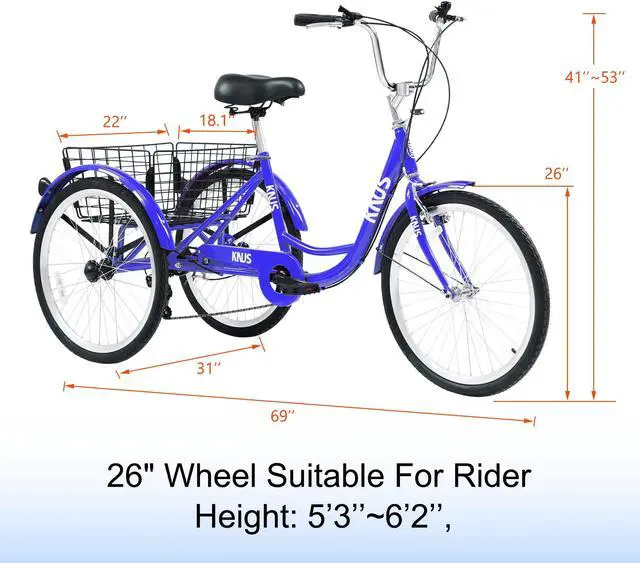Alt view image 7 of 7 - Adult Tricycle Trikes; 3-Wheel Bikes; 24 Inch Wheels 7 Speed Cruiser Bicycles with Large Shopping Basket for Women and Men