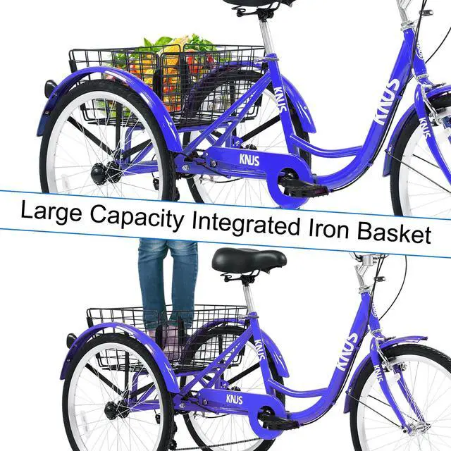 Alt view image 5 of 7 - Adult Tricycle Trikes; 3-Wheel Bikes; 24 Inch Wheels 7 Speed Cruiser Bicycles with Large Shopping Basket for Women and Men