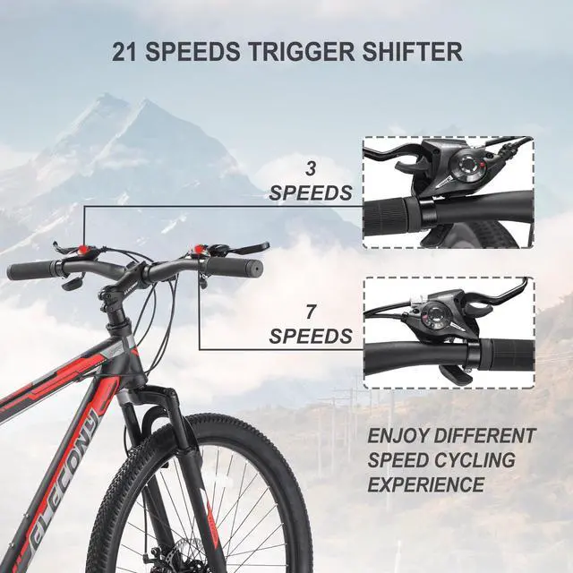 Alt view image 5 of 7 - S26102 Elecony 26 Inch Mountain Bike; Shimano 21 Speeds with Mechanical Disc Brakes; High-Carbon Steel Frame; Suspension MTB Bikes Mountain Bicycle for Adult & Teenagers