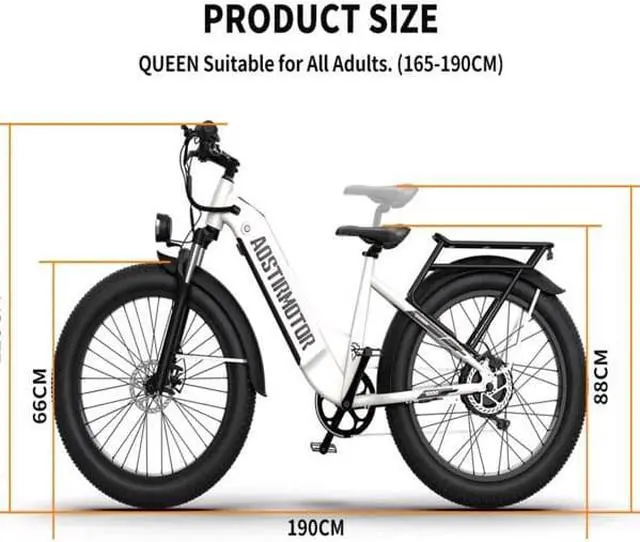 Alt view image 5 of 7 - AOSTIRMOTOR New Pattern 26" 1000W Electric Bike Fat Tire 52V15AH Removable Lithium Battery for Adults(white)