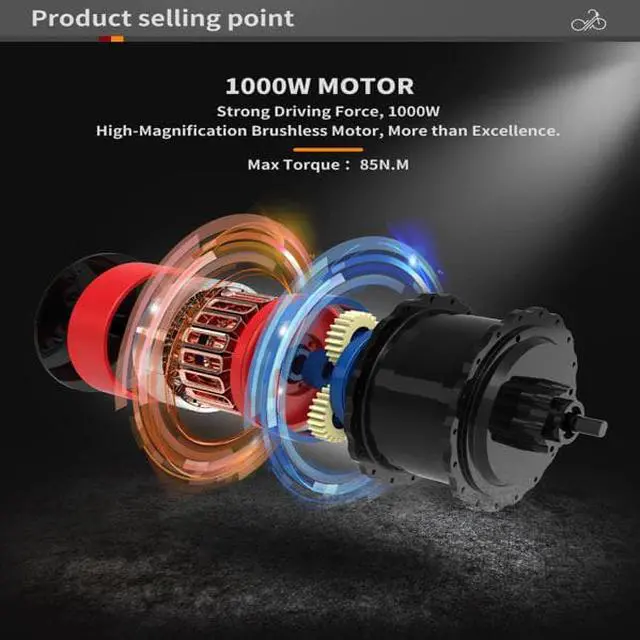 Alt view image 6 of 7 - AOSTIRMOTOR New Pattern King 26" 1000W Electric Bike 26in Fat Tire 52V15AH Removable Lithium Battery for Adults KING