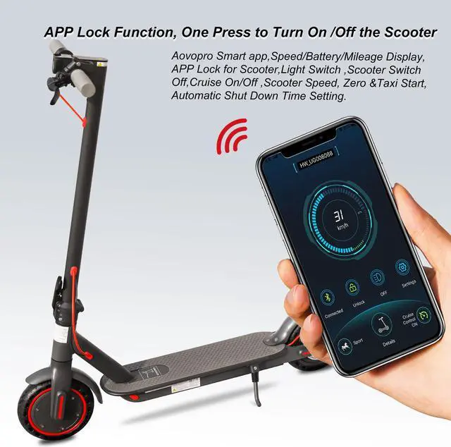 Alt view image 6 of 7 - AOVOPRO New Upgraded Electric Scooter 350W 31km/h Adult APP Smart Scooter Shock-absorbing Anti-skid Folding Electric Scooter