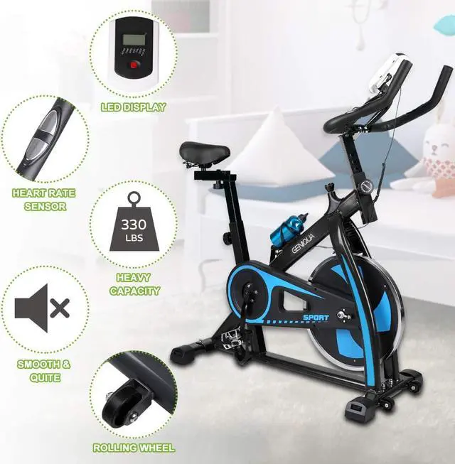 Alt view image 4 of 7 - Geniqua Cycling Exercise Bike Stationary Upright Bicycle Flywheel Cardio Training Indoor Home, Gym Adjustable Height, LCD Monitor