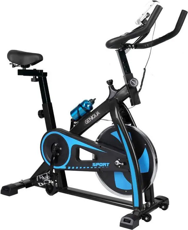 Alt view image 3 of 7 - Geniqua Cycling Exercise Bike Stationary Upright Bicycle Flywheel Cardio Training Indoor Home, Gym Adjustable Height, LCD Monitor
