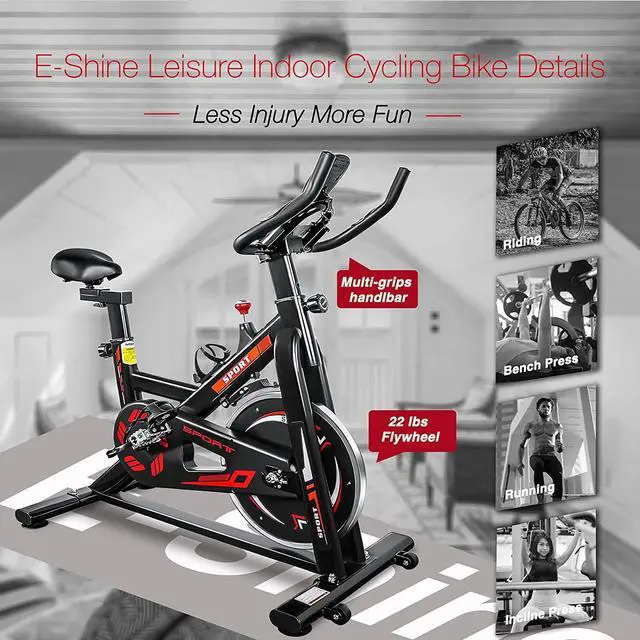 Alt view image 5 of 7 - Indoor Stationary Bikes for Home Exercise, Cycling Bike with LCD Monitor Pulse Sensor and Pad Holder, Quiet and smooth Belt Drive with Chromed Flywheel 220lbs