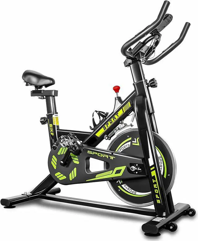 Alt view image 3 of 7 - Indoor Stationary Bikes for Home Exercise, Cycling Bike with LCD Monitor Pulse Sensor and Pad Holder, Quiet and smooth Belt Drive with Chromed Flywheel 220lbs