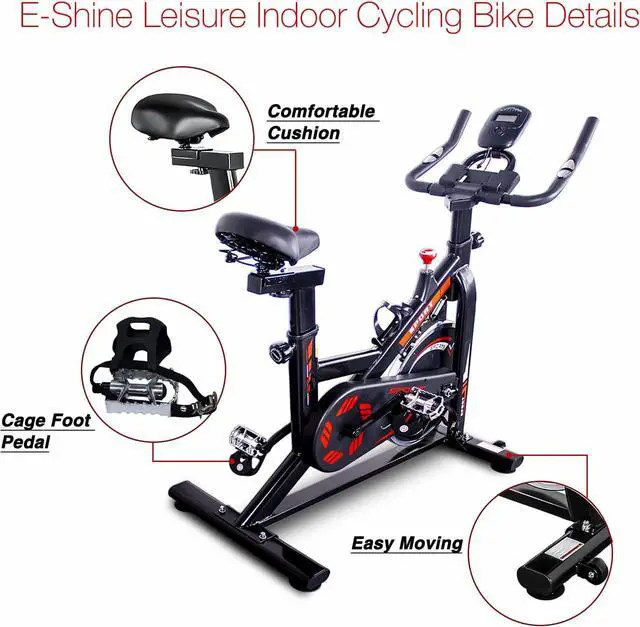 Alt view image 7 of 7 - Indoor Stationary Bikes for Home Exercise, Cycling Bike with LCD Monitor Pulse Sensor and Pad Holder, Quiet and smooth Belt Drive with Chromed Flywheel 220lbs