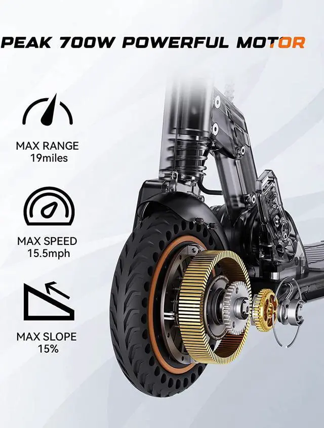 Alt view image 4 of 6 - Electric Scooter - 5TH WHEEL M2 Electric Scooter Adults, 8.5" Honeycomb Tire, 19 Miles Long Range & 15.5 Mph, Triple Brakes & Cushioning