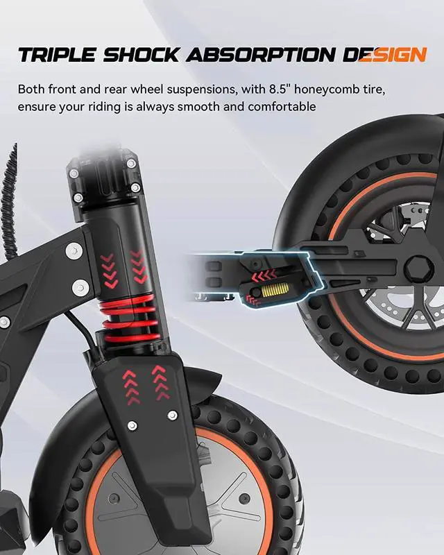 Alt view image 5 of 6 - Electric Scooter - 5TH WHEEL M2 Electric Scooter Adults, 8.5" Honeycomb Tire, 19 Miles Long Range & 15.5 Mph, Triple Brakes & Cushioning