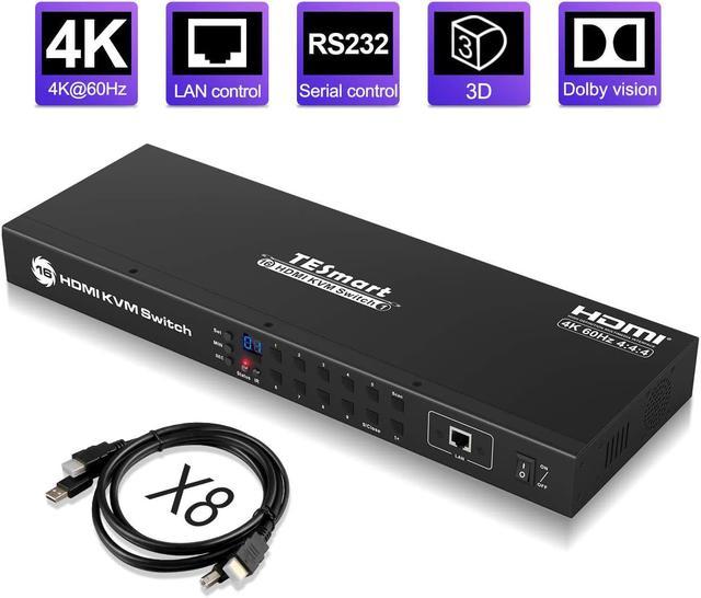 TESmart Interruptor HDMI 16 × 1 16 en 1 Salida 4K Conmutador HDMI con  control IR 4K @60hz 16 puertos HDMI Switch Box HDCP 2.2, interruptor  automático