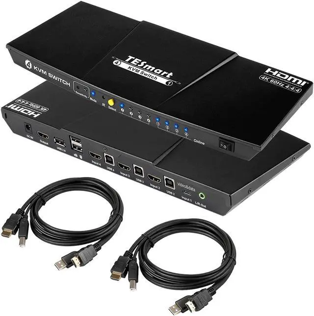Alt view image 8 of 8 - TESmart 4 Port HDMI+Type C KVM Switch 4K@60Hz 4:4:4 Ultra HD HDR 10 | 4x1 USB C KVM Switcher Supports USB 2.0 Devices&L/R Audio Output&IR Remote Control with 4 pcs of 1.5 m KVM Cables-Matt Black