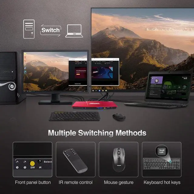Alt view image 3 of 5 - DUAL MONITOR KVM 2-PORT - HDMI + VGA - 4K 1080P - AUDIO OUTPUT & USB SHARING -2x2 KVM