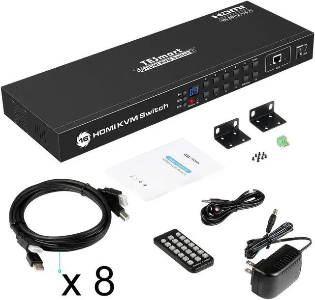 Alt view image 6 of 6 - TESmart 16x1 HDMI KVM Switch 16 Port Enterprise Grade Support 1080P HD Console Rack Mount Switcher with 8 Pcs 5ft KVM Cable,USB 2.0 Device Control up to 16 PCs/Servers,RS232,LAN Port Control 1080P