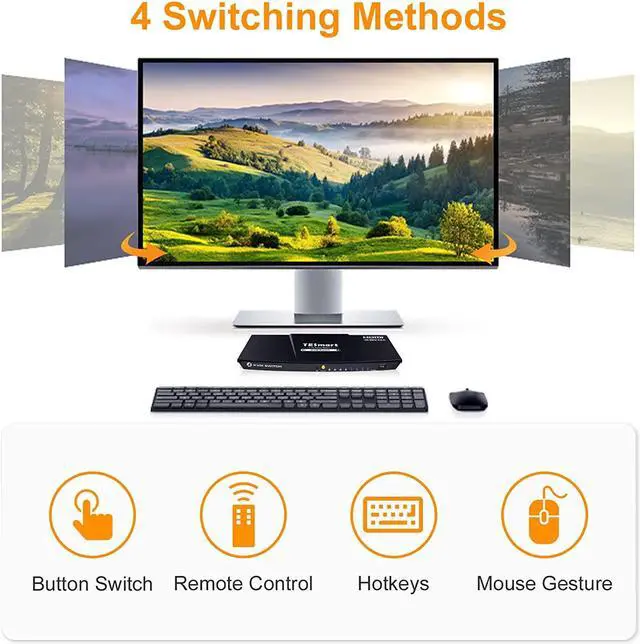 Alt view image 4 of 7 - TESmart 4 Port 4K@60Hz Ultra HD 4x1 HDMI KVM Switcher with 2 Pcs 5ft KVM Cables Supports USB 2.0 Devices, Multimedia Keyboard, Hotkey Control up to 4 PCs Black Non-Mountable