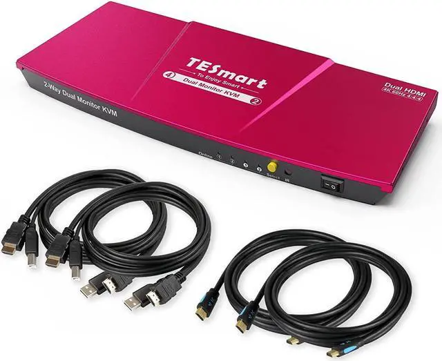 TESmart Dual Monitor KVM Switch HDMI 2 Computers 2 Monitors 